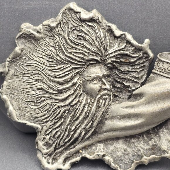 Vintage JJ Wizard Brooch 3.5"x2.5" Pewter Tone Imitation Pearl Crystal Ball - Picture 2 of 8